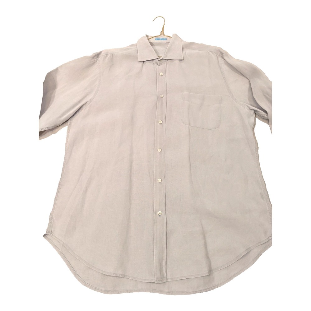 J. Mclaughlin Button Up Linen Shirt Mens L Beach/Formal Light Gray‎ Long Sleeve - Picture 12 of 16